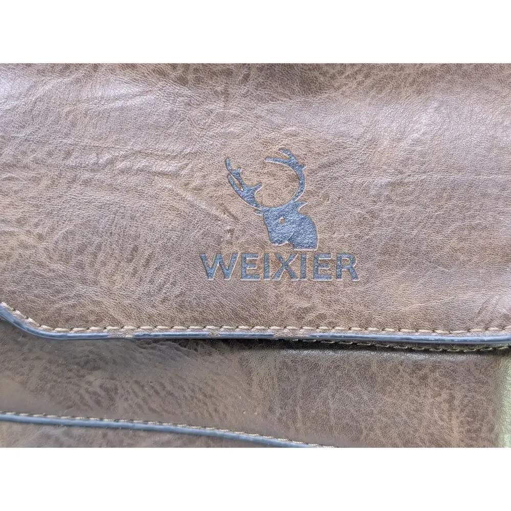 WEIXIER Brown Business Briefcase Laptop Bag Faux Leather Multi Pocket Work Bag